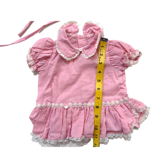 Vintage Dotty Dan Pink Baby Dress Bonnet Set Lace Ruffle Girls Infant Outfit 60s - Picture 6 of 7